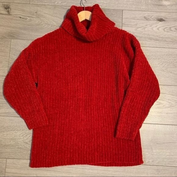 Vintage Jeff Laurent red 100% Acrylic velvet knit mock neck oversized sweater S - Picture 1 of 10